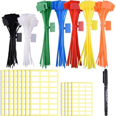 Etiquettes Pour Câbles Avec Liens À Serrage - 100 Pièces 6 Pouces + 60 Pièces 4 Pouces + 288 Étiquettes Blanches Adhésives + 3 Stylos Marqueurs - Gestion De Câbles (1/5)
