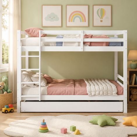 Letto a castello bambini 140x200 cm in legno bianco, salvaspazio, senza materasso FloraGrace (1/5)