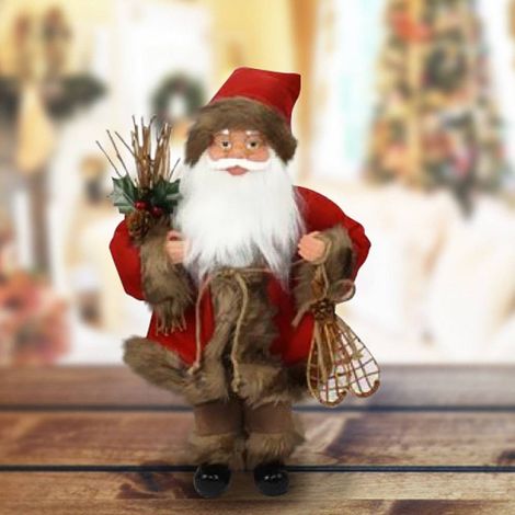 TrAdE Shop Traesio - Babbo Natale Nordico In Plastica Vestiti In Tessuto 30cm Decorazione Natalizia - (1/2)