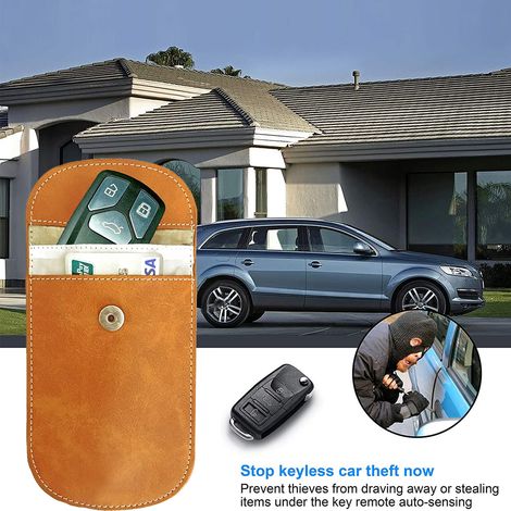 Sac Blocage Signal - Pour Télécommande Voiture - Protection RFID Faraday - Cuir Véritable - Double Compartiment - 1 Pièce (1/5)