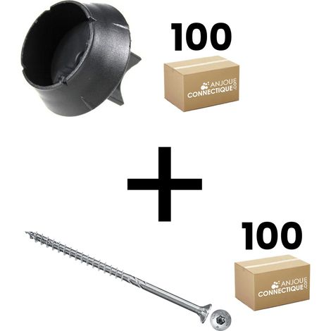 Lot de 100 supports de rail 17mm SIXBOX + 100 vis bois Ø5,0x60 tête fraisée TX - Sixbox (1/4)