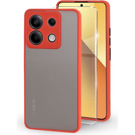Custodia in silicone per Xiaomi Redmi Note 13 5G, con protezione per la fotocamera, trasparente/rossa + vetro temperato 9H. (1/5)
