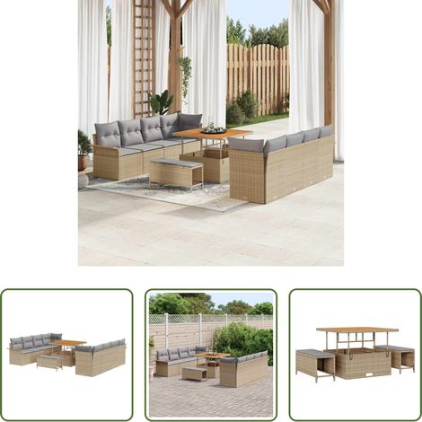 vidaXL Beige Poly-Rattan - Gartensofa-set mit Kissen 11 pcs Beige Poly-Rattan (1/5)