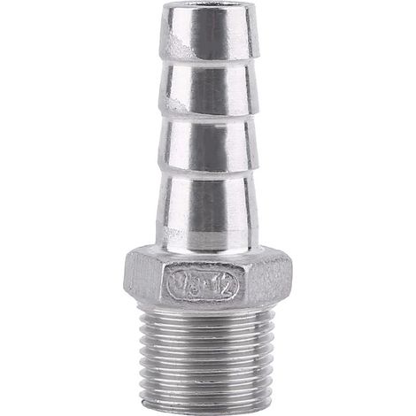 1 x Raccord de tuyau fileté mâle, acier inoxydable 304, embout cannelé, 3/8" x 12 mm, pour air/eau/carburant (1/3)