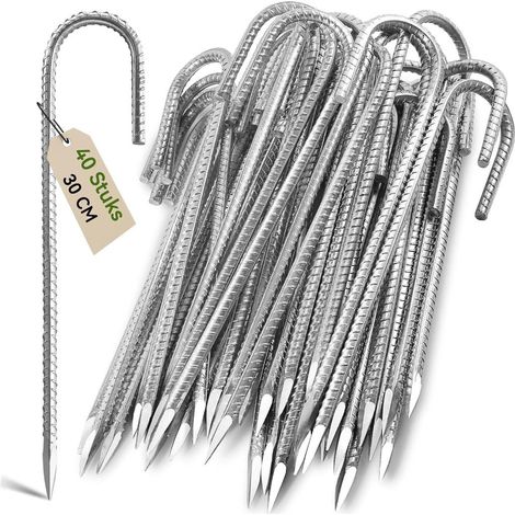 Bodenanker 6 Stück 30 cm mit J-Haken aus verzinktem Stahl – Trampolinheringe – Sturmanker (1/5)