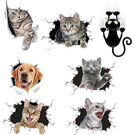 pièces, 7 styles, simulation 3D, autocollants de voiture mignons et créatifs pour voiture, motif chat et chien, autocollants pour vitres de voiture. (1/4)