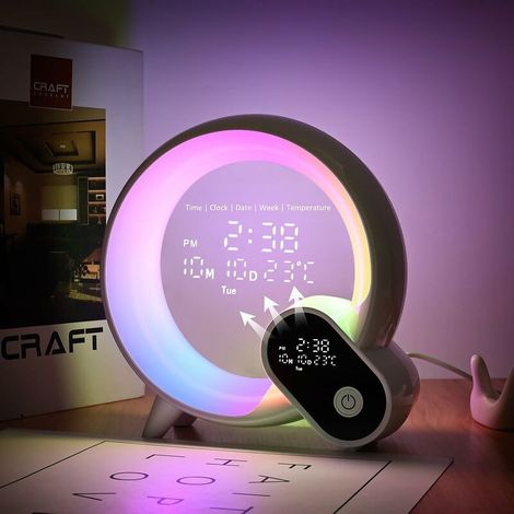 royaluxe -Lampe de Table LED Intelligente, Lampe Ambiance avec Haut-Parl Bluetooth, Reveil Lumineux de Calendrier Musicale, Lampe de Chevet Contrôle de App, Veilleuse pour Enfant Bébé Adulte (1/5)
