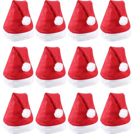 12 gorros de Papá Noel rojos unisex, gorros de decoración para fiestas, 24 x 32 cm