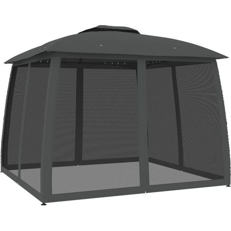 Tonnelle avec double toit et parois en filet anthracite acier