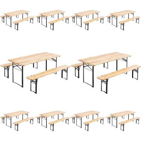 Mob Event Pro – Lot de 10 tables pliantes en bois de pin et 20 bancs en métal – Structure en acier anti-rouille – Dimensions table 177x80x76cm – 8 places par ensemble (1/10)