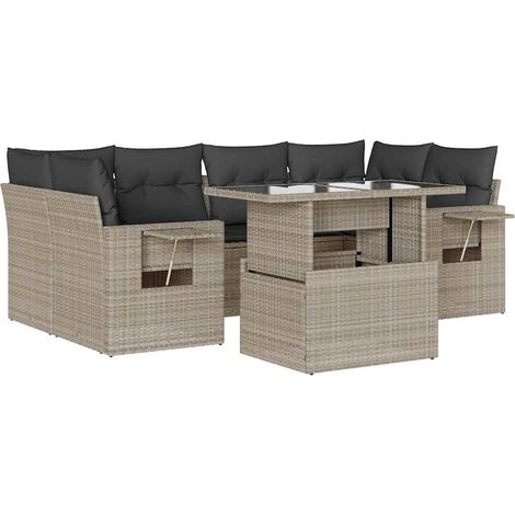vidaXL Set Divani da Giardino 7pz con Cuscini Grigio Chiaro Polyrattan (1/5)