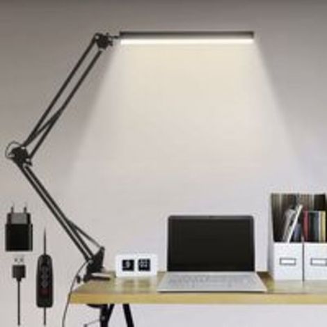 LED desk lamp, 14W foldable architect's desk lamp with clip, 10 brightness levels x 3 color modes, adjustable desk lamp, eye protection, 5V/2A CE adapter included (1/5)