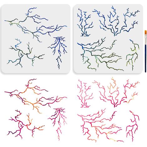 2Pcs Pochoir de Éclair 30x30cm Pochoir Lightning Bolt avec pinceau Réutilisable Modèle de dessin tempêtes naturelles pour bois, toile, papier, tissu, mur, verre (1/5)