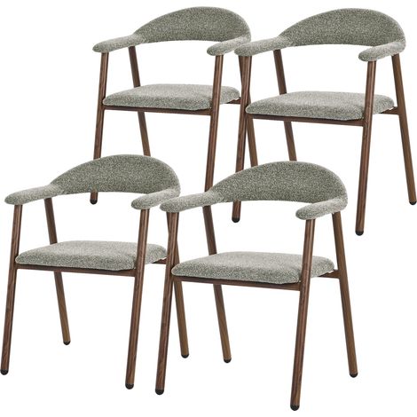 ML-Design Juego 4 Sillas de Comedor con Reposabrazos, Asientos de Cocina y Salón con Respaldo, Tapizado Tejido Verde y Estructura de Acero con Aspecto Madera, Sillones Ergonómicos Modernos