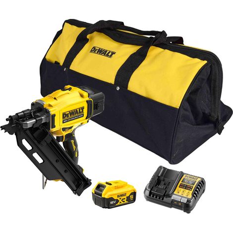 Dewalt DCN930P1B 18V XR Brushless 33 DEG First Fix 90mm Framing Nailer - 1x 5Ah Batteries, Charger & 24inch Bag (1/5)