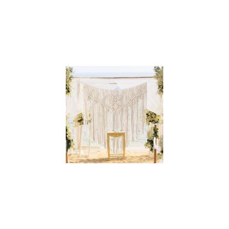 Litzee – Boho-Makramee-Wandbehang 100 x 96 cm – Reine Baumwollkordel – Perlenbesetzte Wanddekoration für Hochzeit und Wohnzimmer - Crezuo