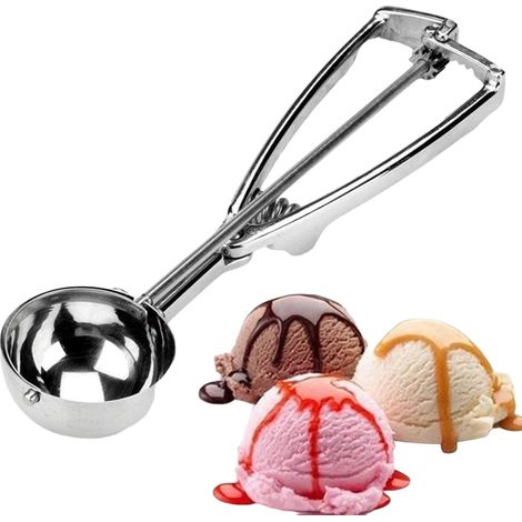 Cuchara multifuncional de acero inoxidable para helado, fácil de usar, con mecanismo de gatillo - 1 unidad (grande) (1/5)