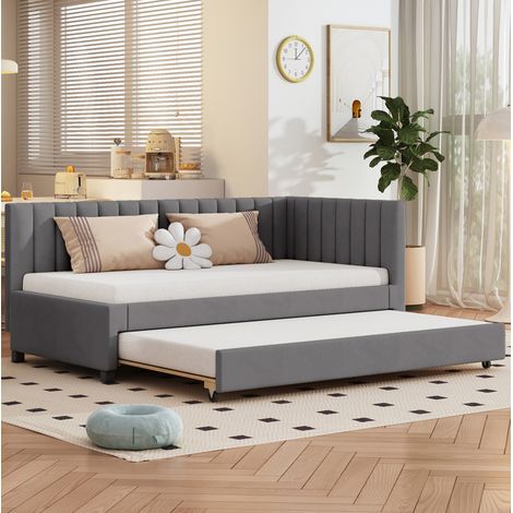 Cama dormitorio juvenil extensible tapizada gris OKMYHOME (1/5)