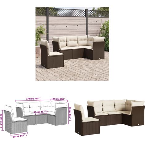 Salon de jardin avec coussins 5 pcs marron résine tressée - Salon De Jardin - Mobilier De Jardin - Salon Extérieur - Ensemble Canapé - Résine Tressée - Home & Living (1/3)