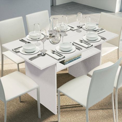 Dmora Ausziehbarer Tisch Lavanda, Esstisch mit Buchöffnung, Erweiterbare Mehrzweckkonsole, 100% Made in Italy, Cm 120x70h75, Weiß (1/5)
