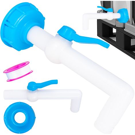 Garronda Kit Robinet Tuyau IBC S60x6 avec Raccord de Tuyau Vanne à Bille pour Cuve IBC et Mauser Robinet de Vidange Plastique avec Ruban PTFE pour Évacuation Ciblée GD-0218