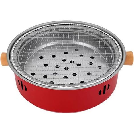Barbecue portable au charbon de bois de 32×10 cm avec une construction stable et un plateau amovible pour les grillades, les sorties camping et les réunions dans le jardin (rouge) (1/5)