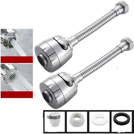 Aérateur de robinet, rotatif à 360°, 2 modes, tête de buse de robinet, pour cuisine et salle de bain, 2 pièces (étendu) (1/5)