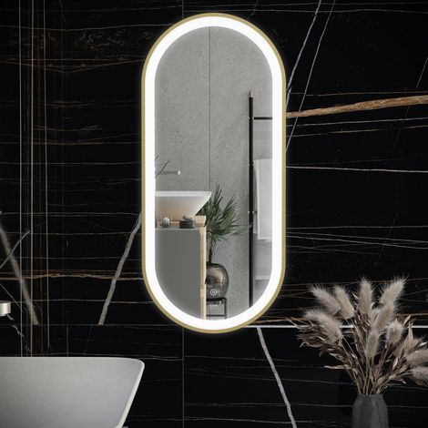 RAK Picture Brushed Gold 450mm x 1000mm Oval Illuminated LED Mirror - RAKPICOVBG5001 (1/2)