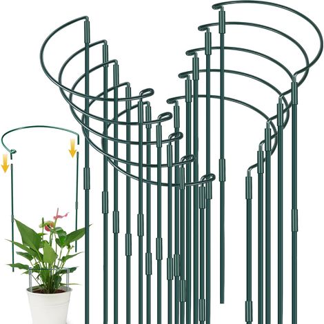 10 Pièces - Tuteur Pour Plantes - Piquet De Soutien - Structure Demi-Ronde En Acier Revêtu Pour Hortensias Et Pivoines Jardin Extérieur Vert 25x80cm (1/5)