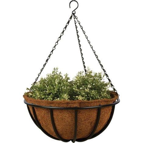 Hanging Basket avec Structure en métal, Ø 35 cm, avec Insert Coco, Hauteur 13 cm, avec chaîne de Suspension