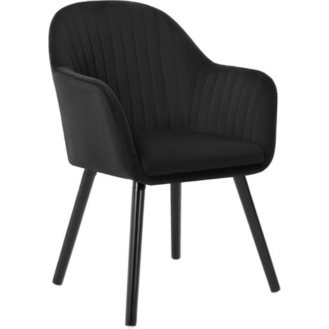 Woltu – Chaise de salle à manger en velours noir – Dossier ergonomique – Structure en acier – Patins antidérapants – Hauteur 81 cm (1/4)