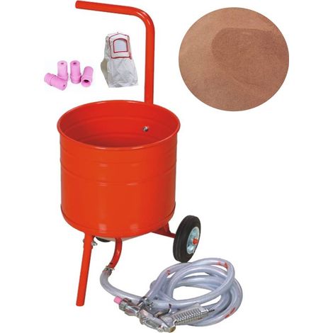 Sableuse Aérogommeuse mobile sur Roulettes 31,50L 50lb 23kg + Sac 20kg Abrasif Garnet 200A+