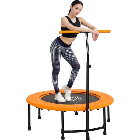 40-Inch Adjustable Handle Fitness Trampoline for Indoor Workouts, Mini Rebounder Jumper in Vibrant Orange Color