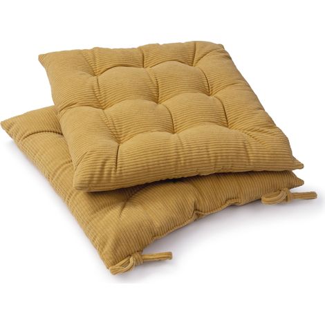 Paco Home Sitzkissen mit Befestigungsbänder 40x40 Stuhlauflage Kissen Stuhlkissen 2er Set Ocker, 40x40x5cm
