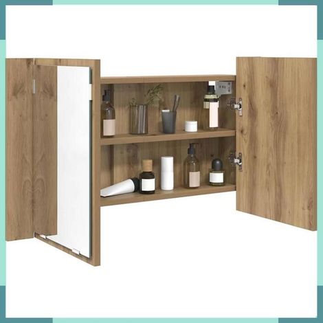 Armoire miroir de salle de bain - 886227 - Chêne artisanal - LED multicolore USB - 80x12x45 cm (1/5)