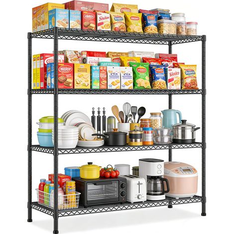 Étagère de rangement avec 4 étagères réglables en hauteur, charge maximale de 400 kg, étagère en métal, 4 étagères pour charges lourdes, étagère de cuisine, étagère de garage (1/5)