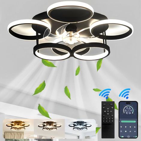 Leiser 75-W-Deckenventilator mit LED-Beleuchtung – Fernbedienung und App-Steuerung – 6 reversible Geschwindigkeitsstufen – Schwarz, 2400 lm, 3000–6500 K (1/5)