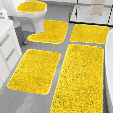 Tapis De Bain - 5 Pièces - Velours Épais Avec Mousse Mémoire - Absorption Rapide De L Eau - Dos Anti-Dérapant En Latex - Lavable En Machine - Dimensions Variées - Bleu (1/5)