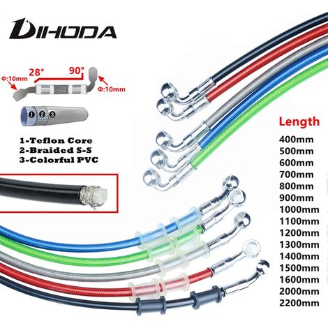 Tuyau d'huile hydraulique renforcé universel de 400 à 2200 mm pour freins et embrayages de motos, quads, motos tout-terrain et de course - 500 mm (1/5)