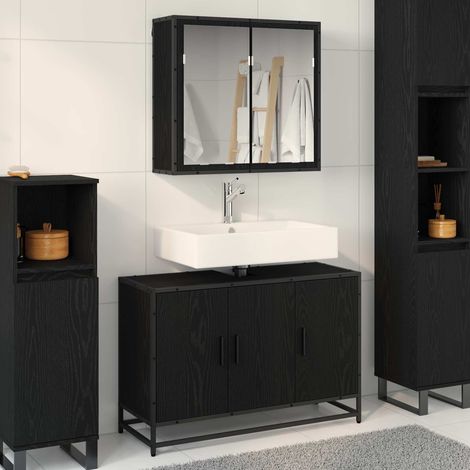 Juego de muebles de baño 2 pcs Roble Negro Madera contrachapada