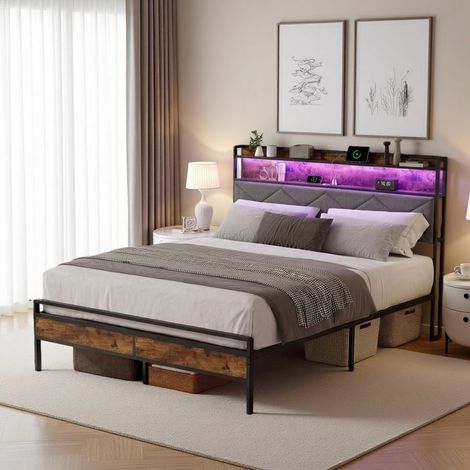 Cama completa - 140x200 - LED RGB integrada - Puertos USB/Type-C - Almacenamiento integrado