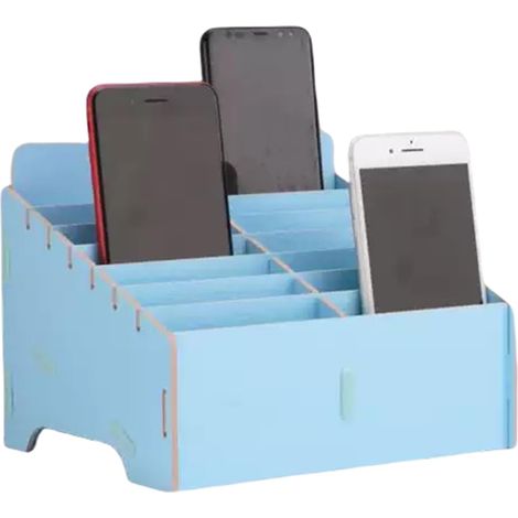 Lot de 30 grilles de rangement en bois pour téléphone portable, école, hôtel - Boîte de rangement multi-grilles pour téléphones portables, salle de classe, bureau, école (bleu, 14 grilles)