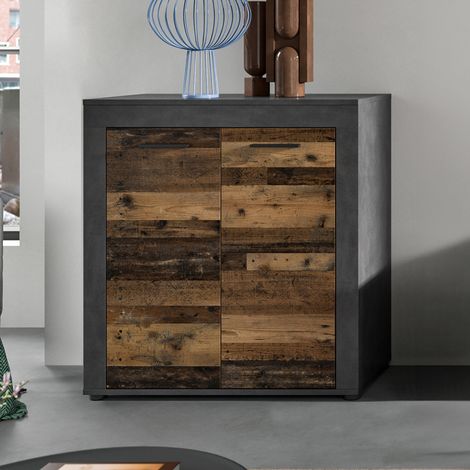 Buffet 80x35x88 cm gris décor en bois brun - JAMO (1/5)