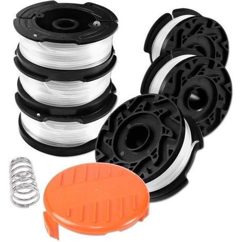 Bobine Fil Coupe Bordure pour Black et Decker Coupe-Bordures, 6 Bobine de Fil Debroussailleuse +1 Couvercle de Bobine +1 Ressort