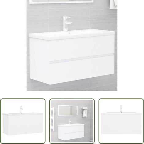Einbaubecken - Waschbeckenunterschrank mit Einbaubecken Weiß Holzwerkstoff (1/5)