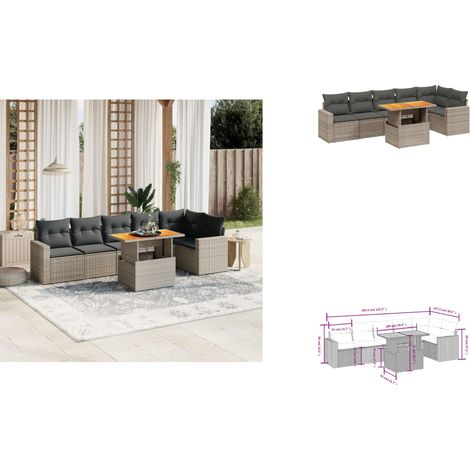 7-tlg. Garten-Sofagarnitur mit Kissen Grau Poly Rattan - Gartenmöbel - Outdoor Möbel - Rattan Gartenset - Lounge Set - Sofasitzgruppe