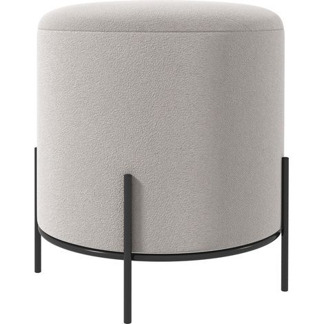 Tabouret/pouf en velours, pieds en acier, convient pour le salon ou la chambre, diamètre 35 x 38 cm, gris clair (1/5)