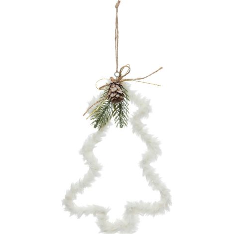 Suspension de Noël Sapin Blanc Polaire avec Branches et Pomme de Pin H 20 cm - Feeric Christmas