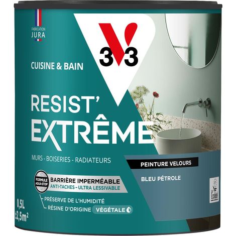 Peinture multi-supports Cuisine & Bain Resist'Extrême® V33 Bleu pétrole satin 0,5L (1/3)