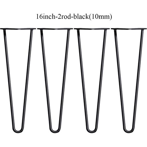 Hairpin Table Legs 4Pcs with Free Screws & Protector Feet, Stable 41cm / 16inch Standard Table Height 2 Rod 10mm Steel, Black